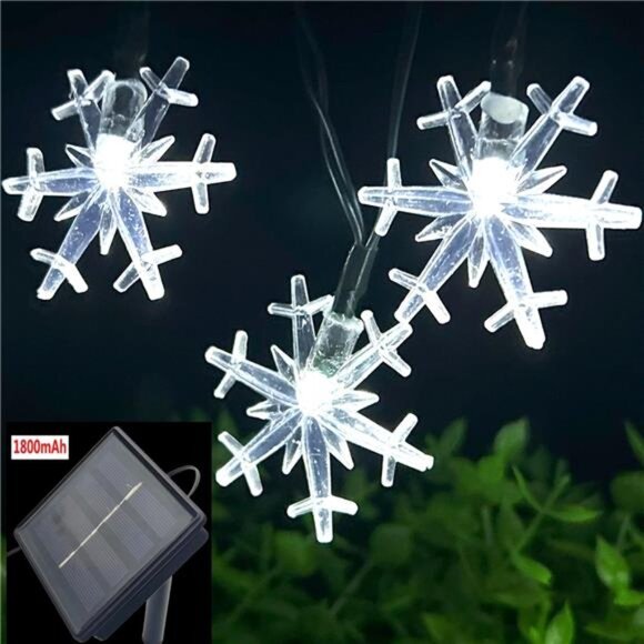 Solar Christmas String Lights Outdoor Waterproof 30 LED 20Feet Solar Snowflake - Picture 5 of 7